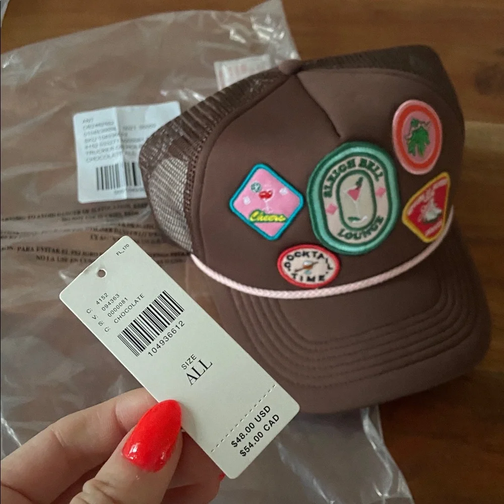 Anthropologie Christmas trucker hat embroidered patches OSFM